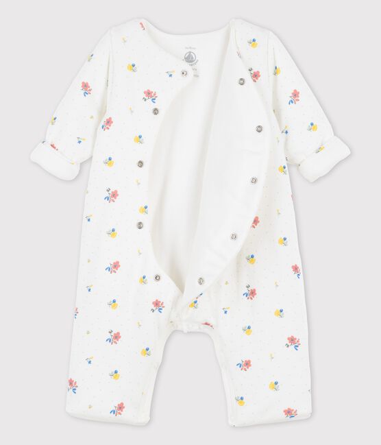 Lange tuinbroek met print van bio tubic voor baby's wit MARSHMALLOW/ PAPAYE