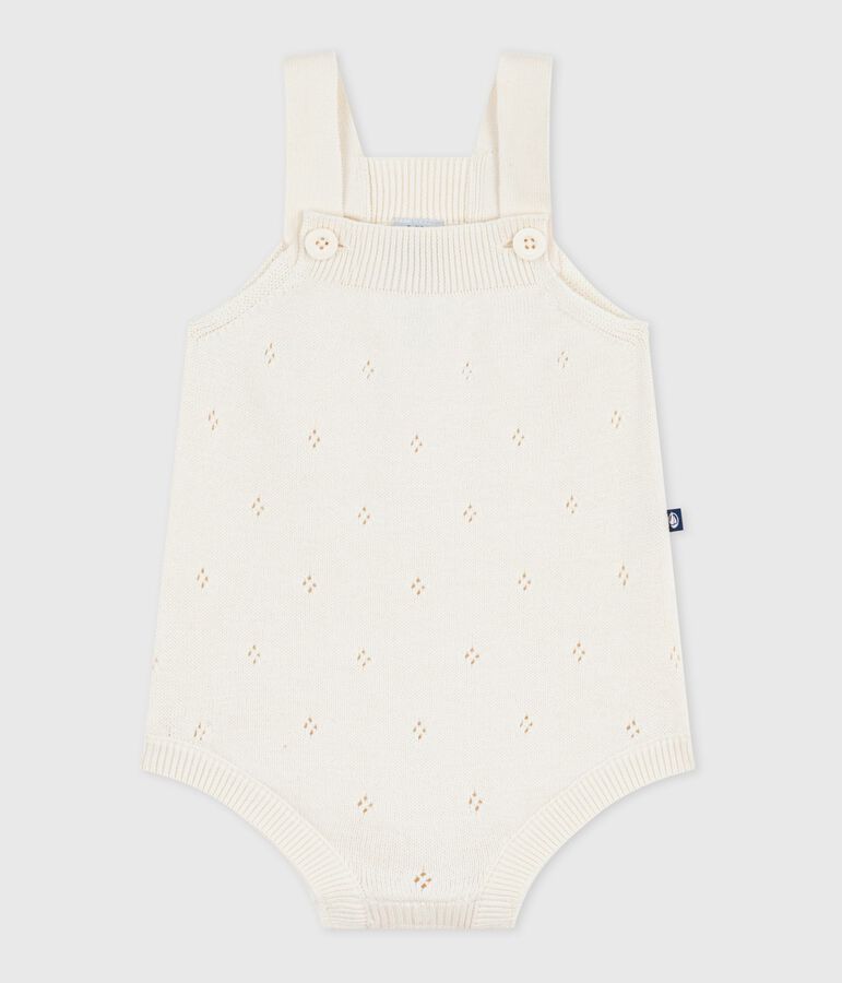Korte kruippakje van gebreid ajourkatoen voor baby's ecru