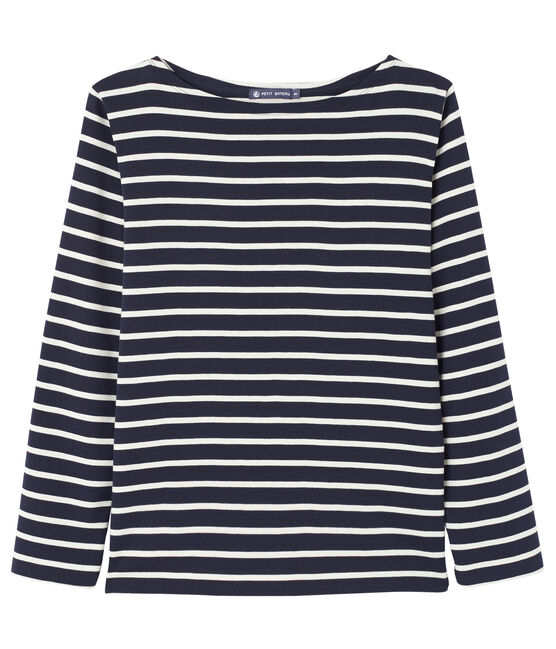 Gestreept uniseks T-shirt blauw SMOKING/beige COQUILLE