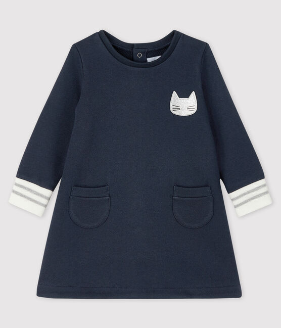Robe manches longue bébé fille bleu SMOKING/blanc MARSHMALLOW