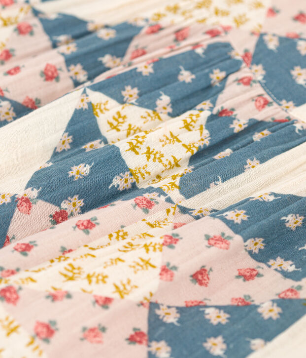 Robe manches courtes en gaze de coton enfant fille &eacute;cru/multicouleur