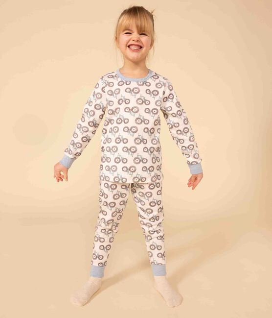 Katoenen trekkerpyjama voor jongens/meisjes wit MARSHMALLOW/wit MULTICO