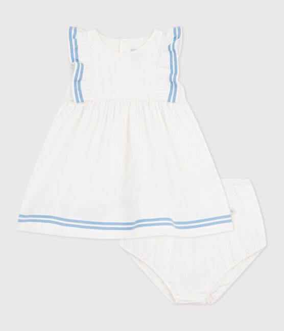 Robe bébé en coton sans manches unie et son bloomer blanc MARSHMALLOW