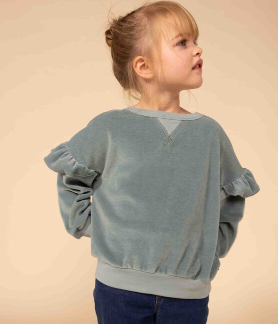 Sweatshirt in effen fluweel voor meisjes groen BRUT