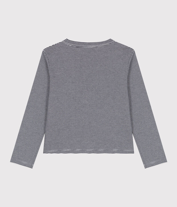 Katoenen kindercardigan met strepen blauw/wit