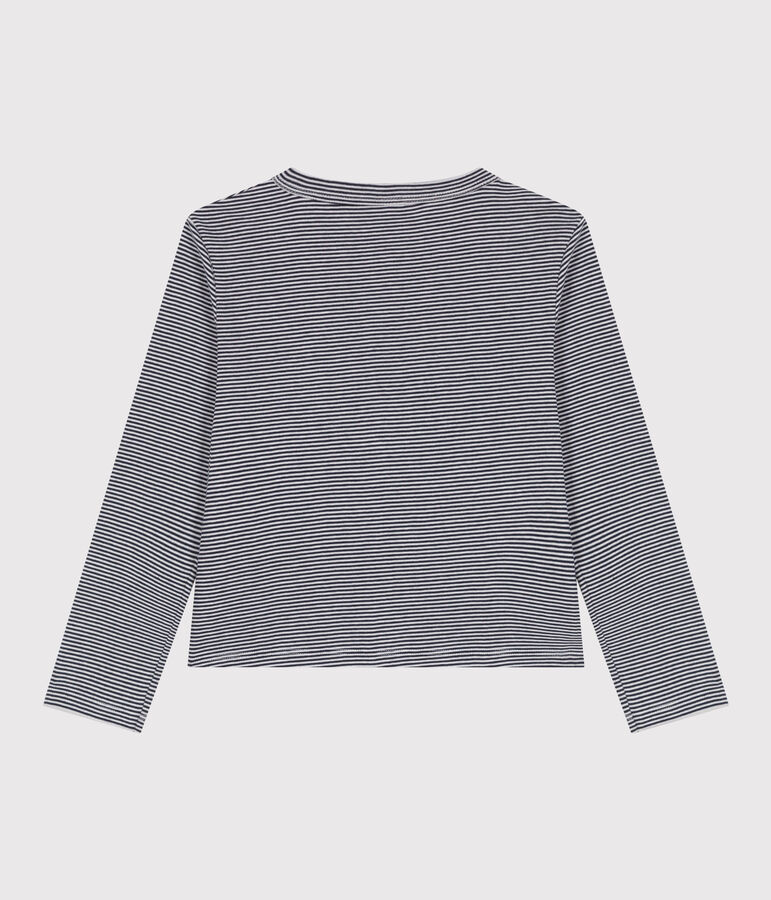 Cardigan enfant en coton &agrave; rayures bleu/blanc