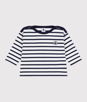 Marinière Petit Bateau Fille – Col Bateau Rayé Turquoise – 100% Coton – Taille S (14 Ans)