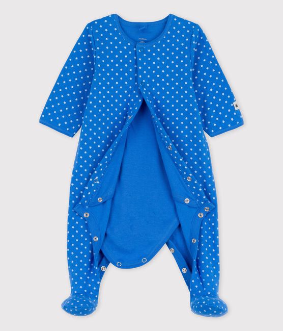 Bodyjama van biokatoen blauw BRASIER/grijs MARSHMALLOW