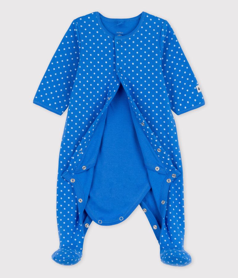 Bodyjama van biokatoen blauw/wit