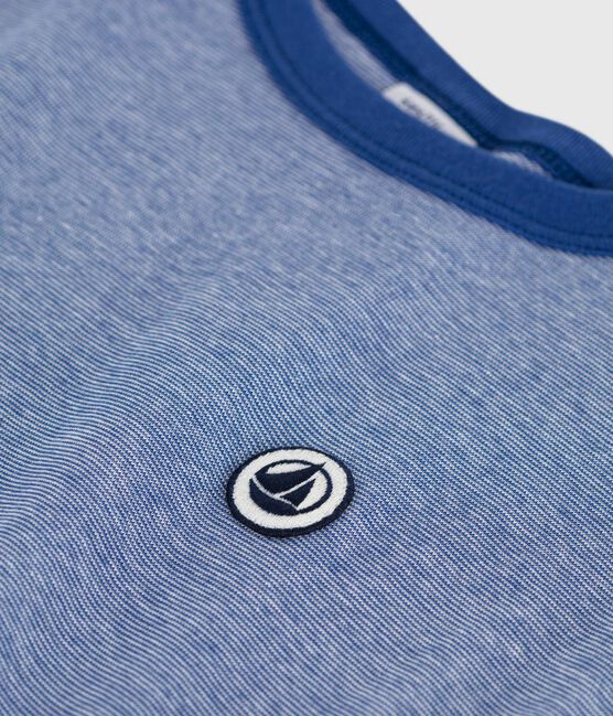 Katoenen kinder-T-shirt met korte mouw en streepjes blauw CREPUSCULE/ MARSHMALLOW