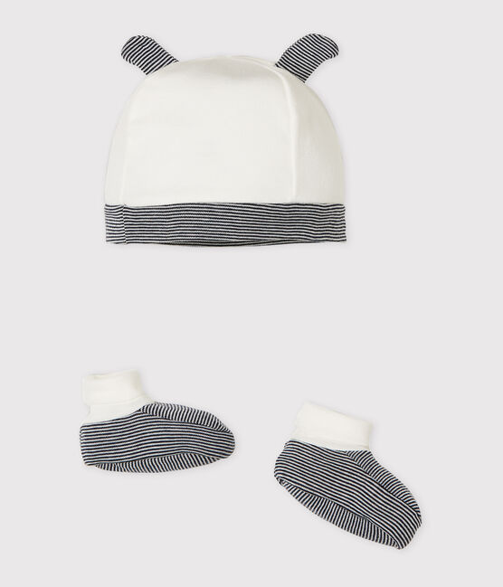 Lot bonnet naissance et chaussons bébé en côte variante 1