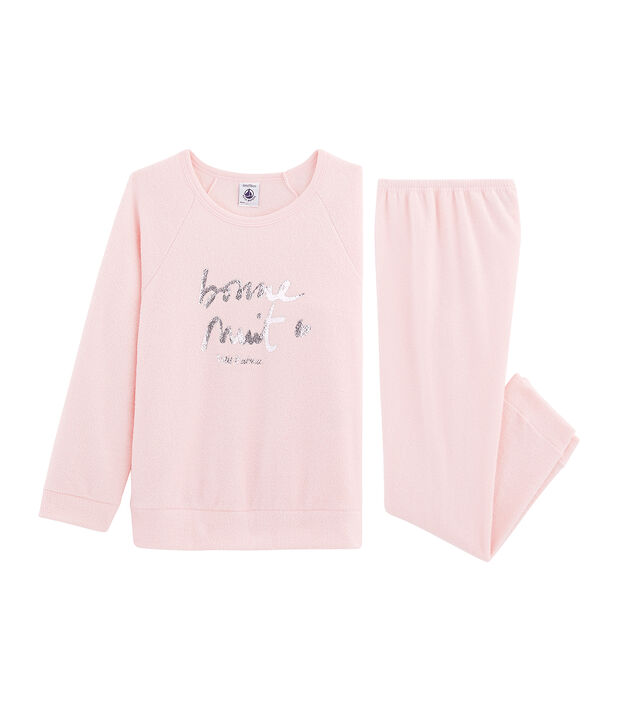 Pyjama petite fille en bouclette &eacute;ponge gratt&eacute;e extra chaude rose