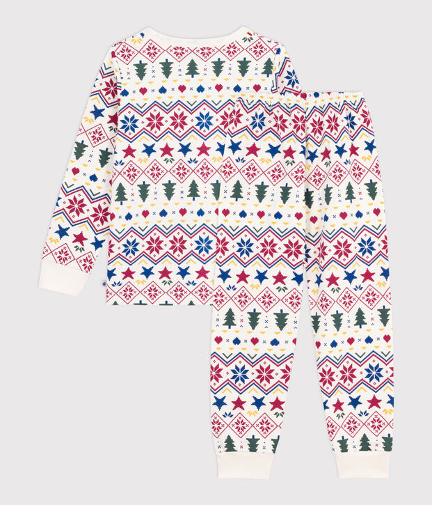 Kinderpyjama van fleece met kerstprint ecru/multicouleur