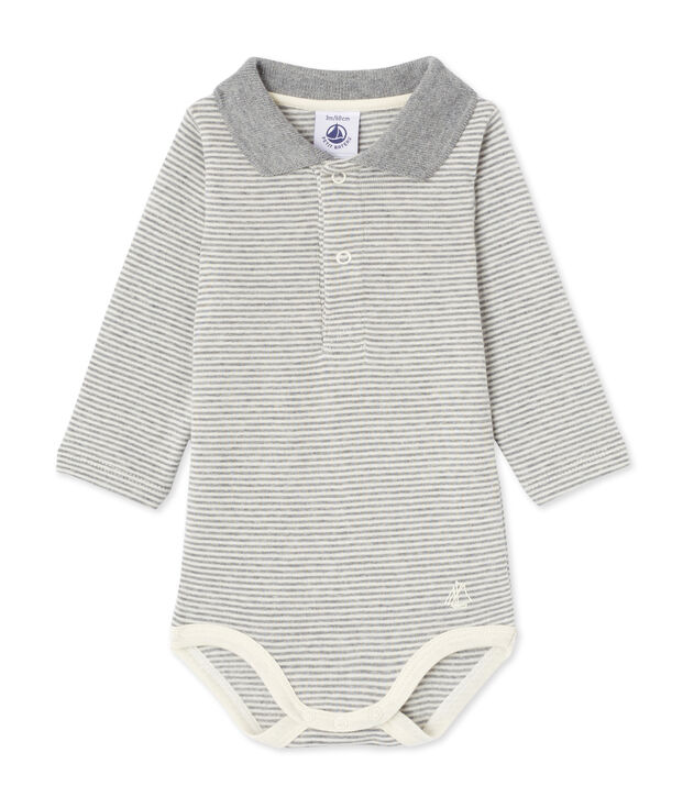 Body b&eacute;b&eacute; gar&ccedil;on en milleraies gris/blanc