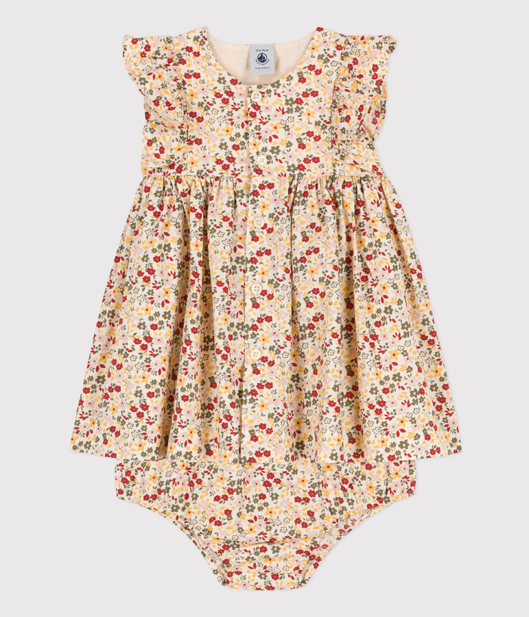 Robe sans manche b&eacute;b&eacute; avec bloomer en popeline &eacute;cru/multicouleur