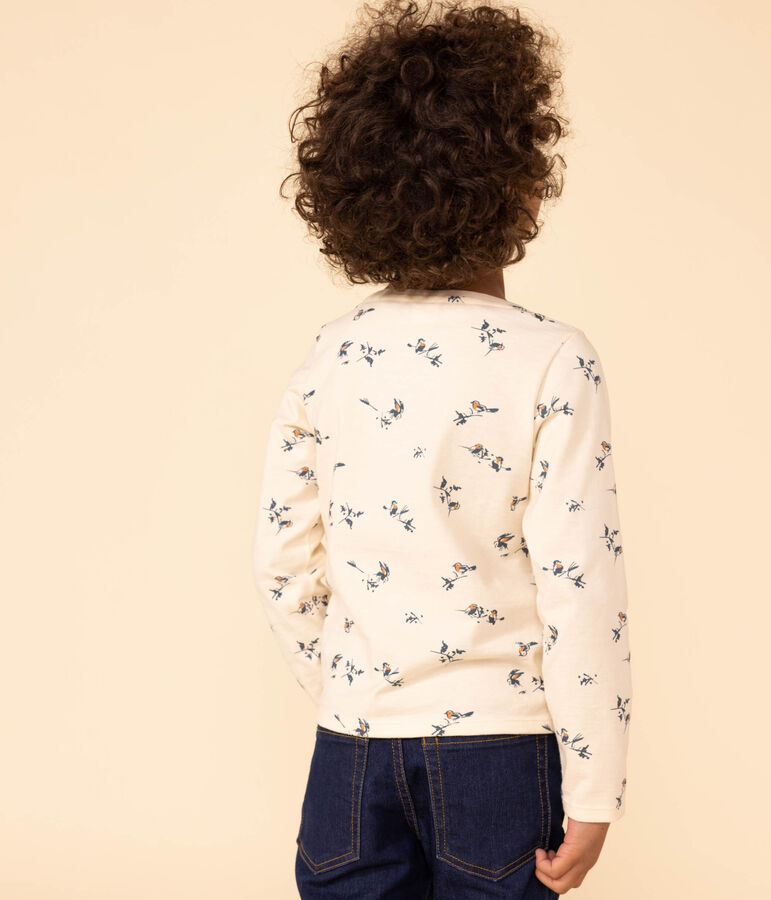 Gebloemd katoenen t-shirt met lange mouwen voor meisjes ecru/multicouleur