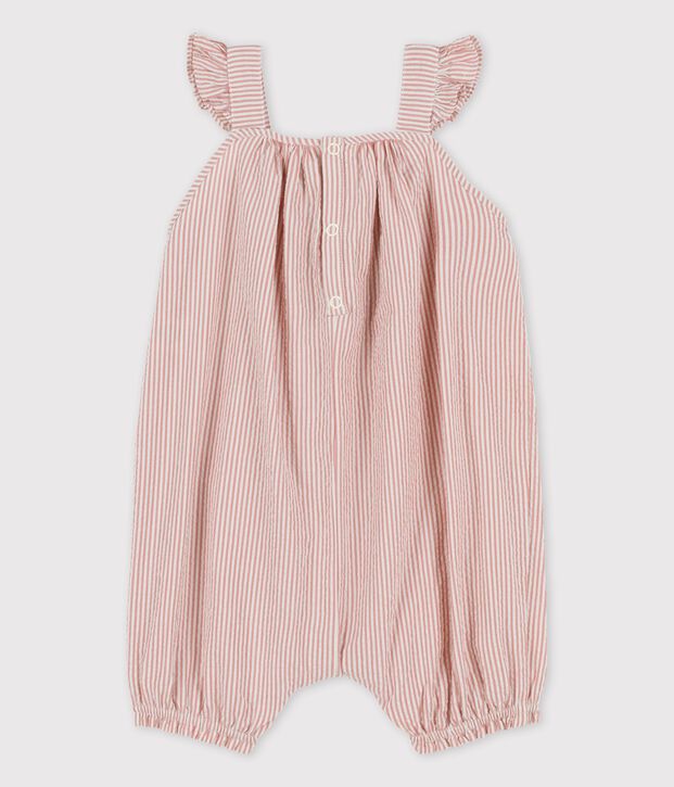 Kort pakje in biologische seersucker voor baby's roze/wit