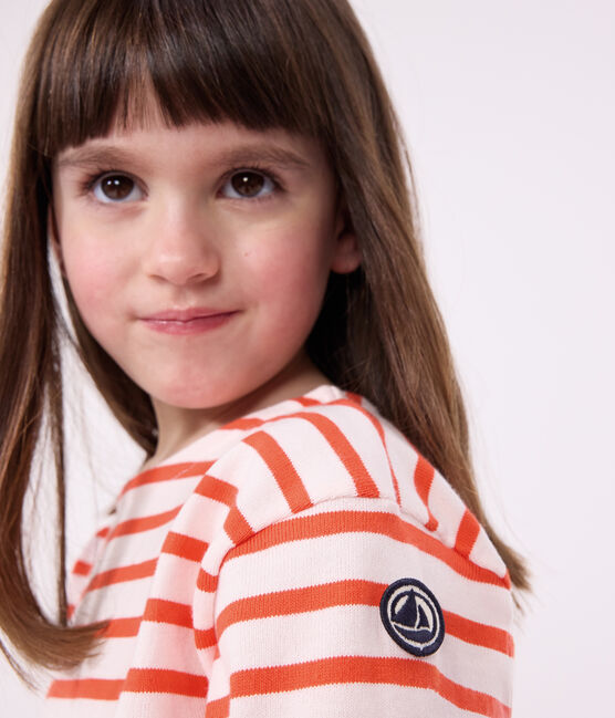 Uniseks katoenen marineshirt met lange mouwen voor kinderen roze FLEUR/ SPICY