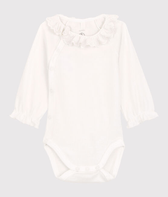 Body à col  bébé fille en coton biologique blanc MARSHMALLOW