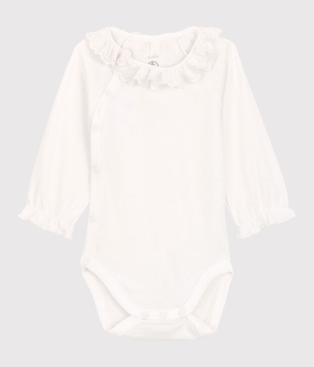 Body &agrave; col  b&eacute;b&eacute; fille en coton biologique blanc