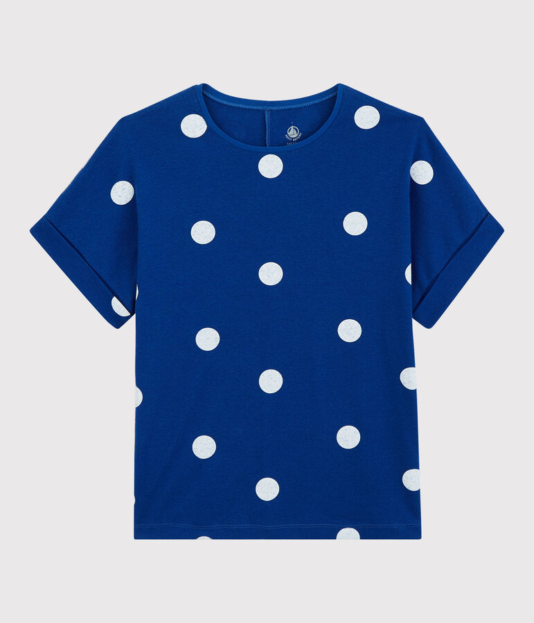 T-shirt en coton/lin imprim&eacute; Femme bleu SURF/blanc MARSHMALLOW