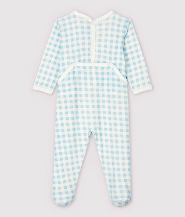 Blauwe katoenen pyjama met gingham-ruit voor babymeisjes wit/blauw