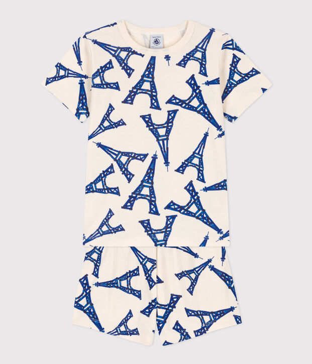 Korte pyjama Paris in katoen voor jongens/meisjes ecru/multicouleur
