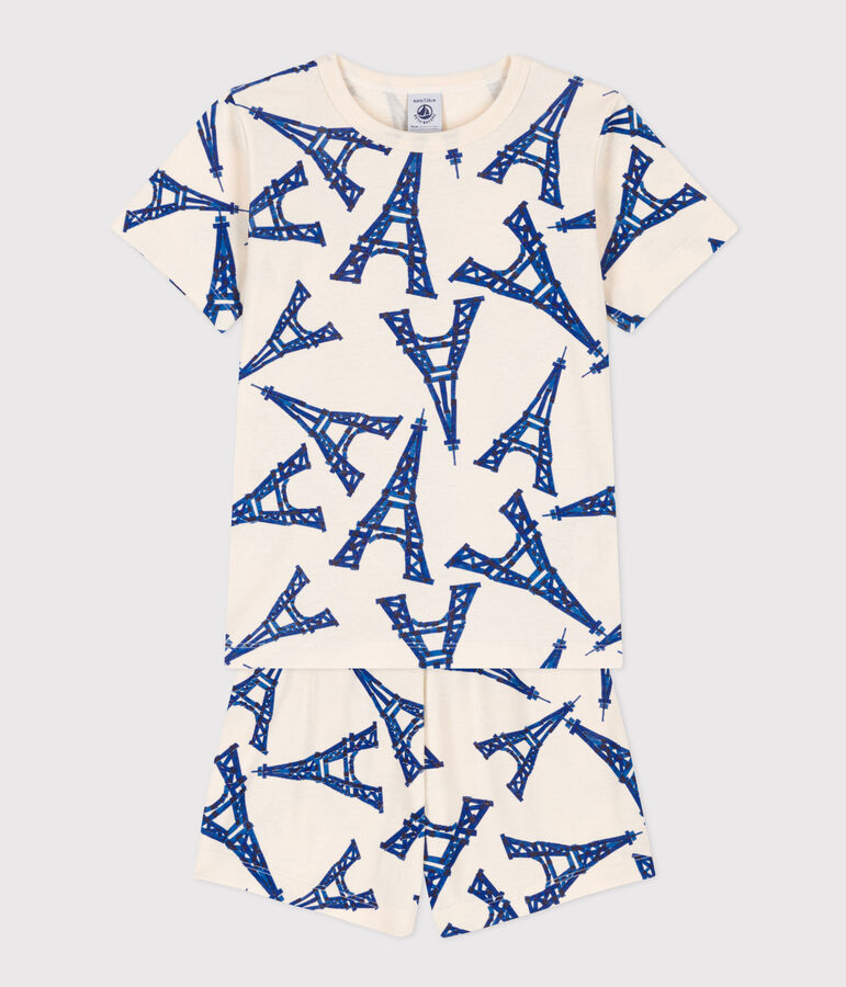 Korte pyjama Paris in katoen voor jongens/meisjes ecru/multicouleur