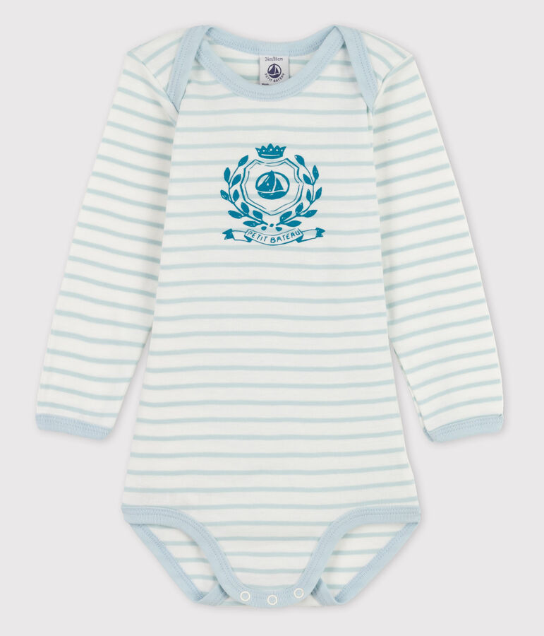 Body manches longues b&eacute;b&eacute; fille blanc/bleu