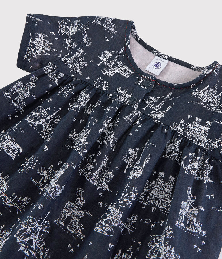 Blouse manches courtes en tubique enfant fille bleu/blanc