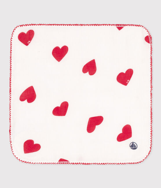 ZAKDOEK MET HARTJE VAN LUCHTIG KATOEN wit MARSHMALLOW/rood TERKUIT