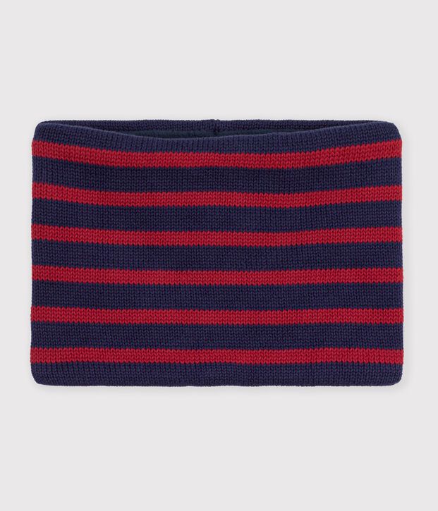 Gebreide gestreepte colsjaal met fleecevoering voor kinderen blauw/rood