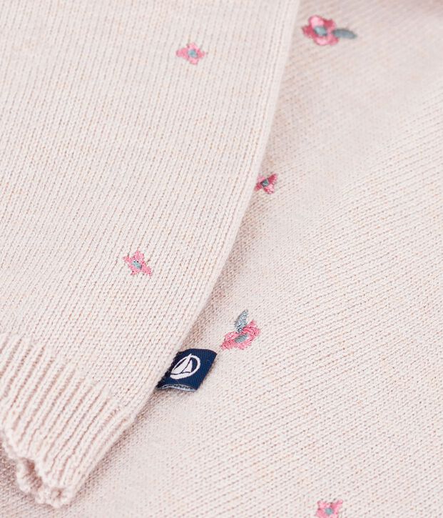 Pull b&eacute;b&eacute; en laine et coton et fleurs brod&eacute;es rose/multicouleur