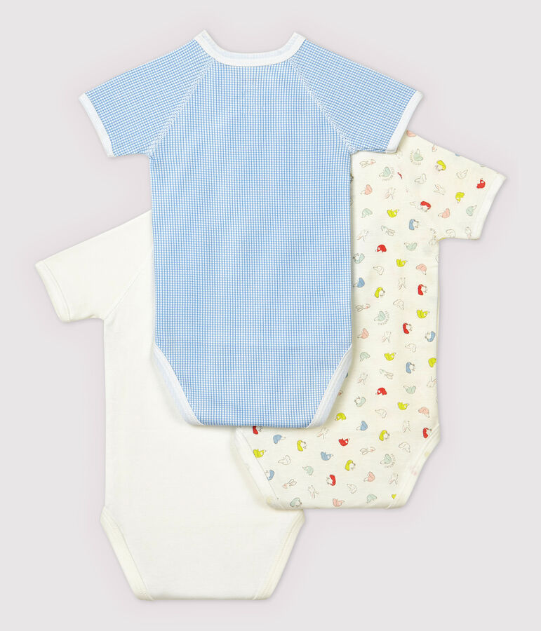 Lot de 3 bodies crois&eacute;s manches courtes b&eacute;b&eacute; en coton biologique multicouleur