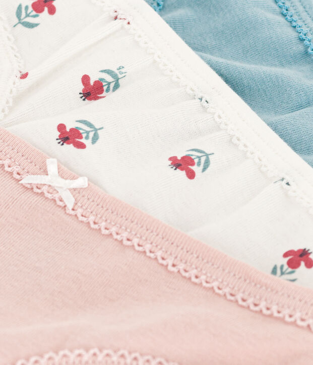 Set van 3 meisjesslips met bloemetjes in katoen multicouleur