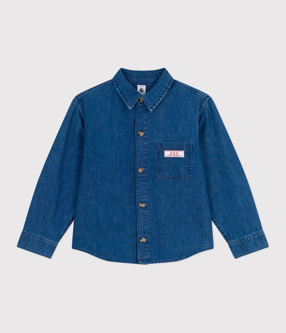 Effen kinderhemd van spijkerstof blauw DENIM MOYEN