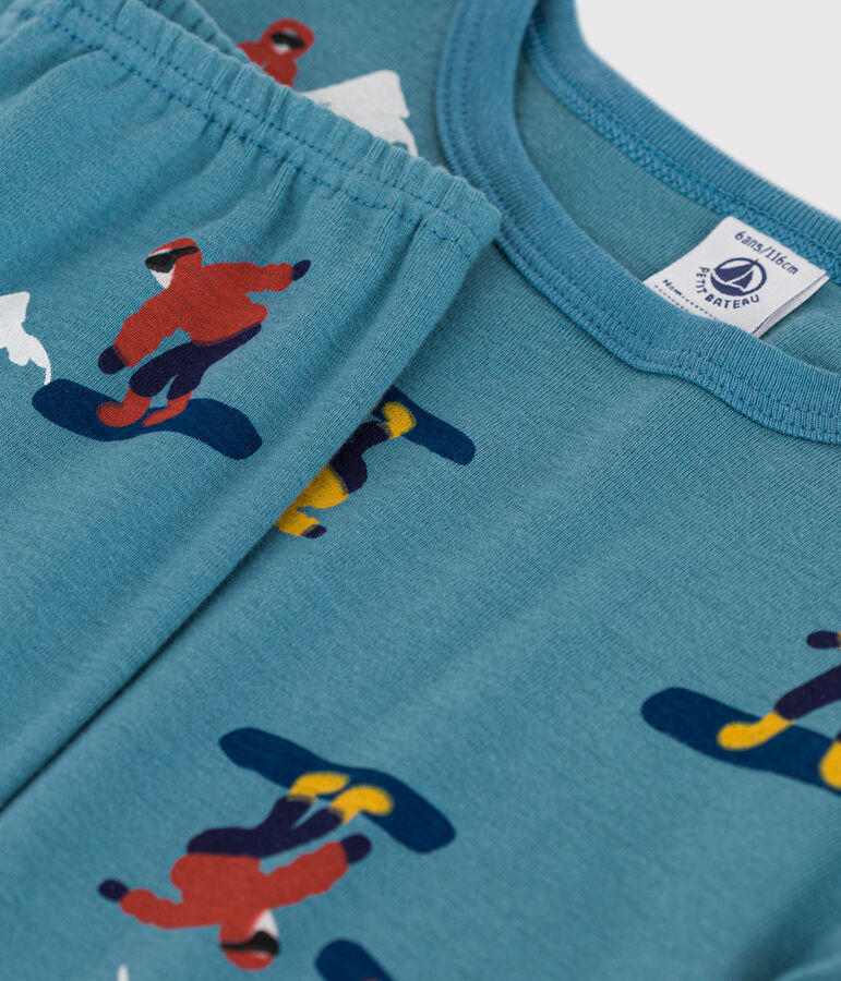 Pyjama ajust&eacute; imprim&eacute; snowboard en coton enfant bleu/multicouleur