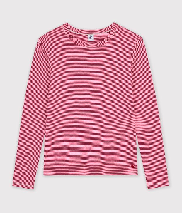 Gestreept katoenen T-shirt met lange mouwen voor dames rood/wit