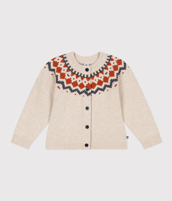 Cardigan jacquard laine et coton enfant fille beige MONTELIMAR/blanc MULTICO