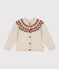 Cardigan jacquard laine et coton enfant fille beige MONTELIMAR/blanc MULTICO