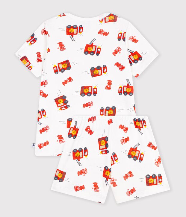 Korte katoenen kinderpyjama met brandweermanprint wit/multicouleur