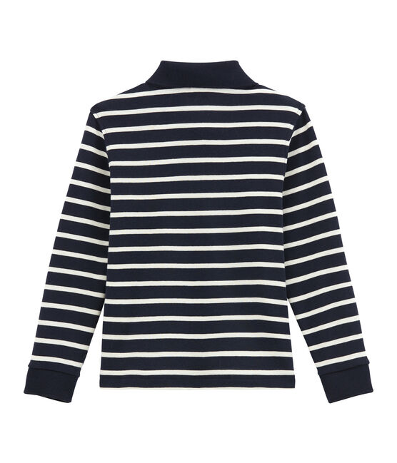 Jongenspolo met lange mouwen blauw SMOKING/beige COQUILLE