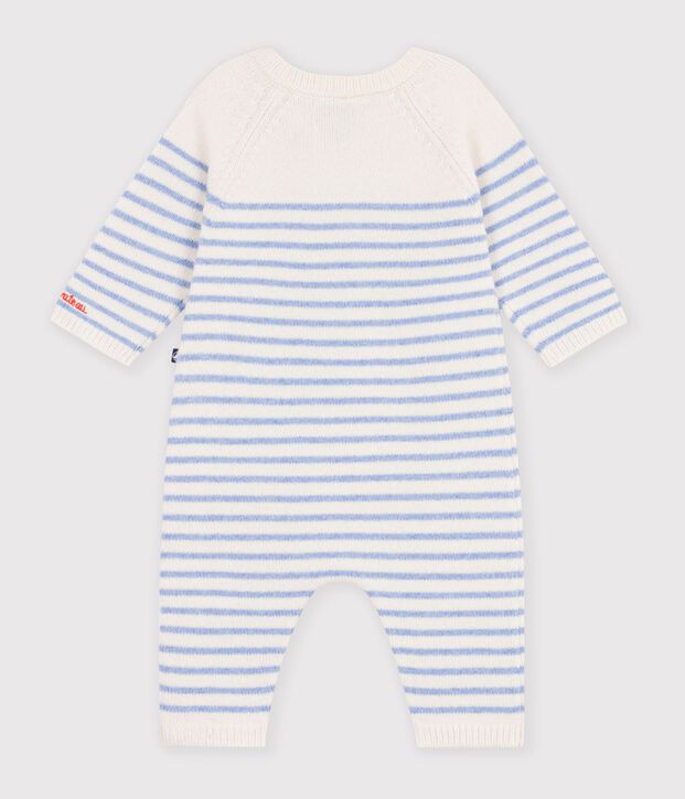 Gestreept babypakje in breiwerk van wol en katoen blauw/blauw