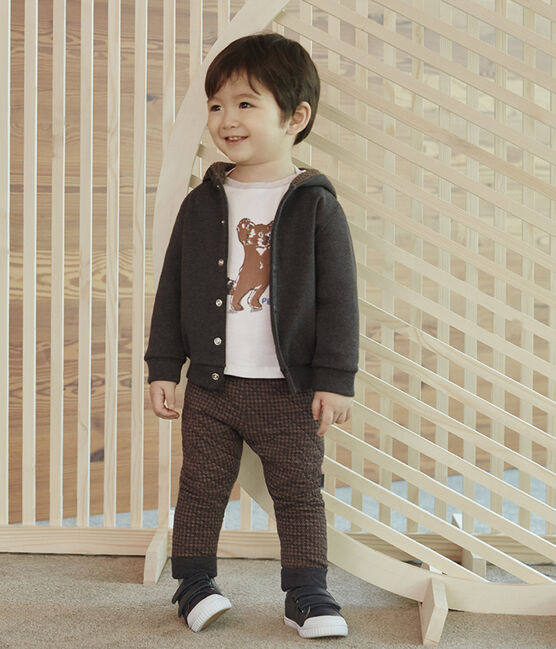 Sweatshirt à capuche bébé garçon en côte élasthanne gris CITY CHINE