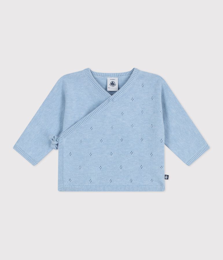 Babytruitje overslag in ajourtricot van wol en katoen blauw FLO