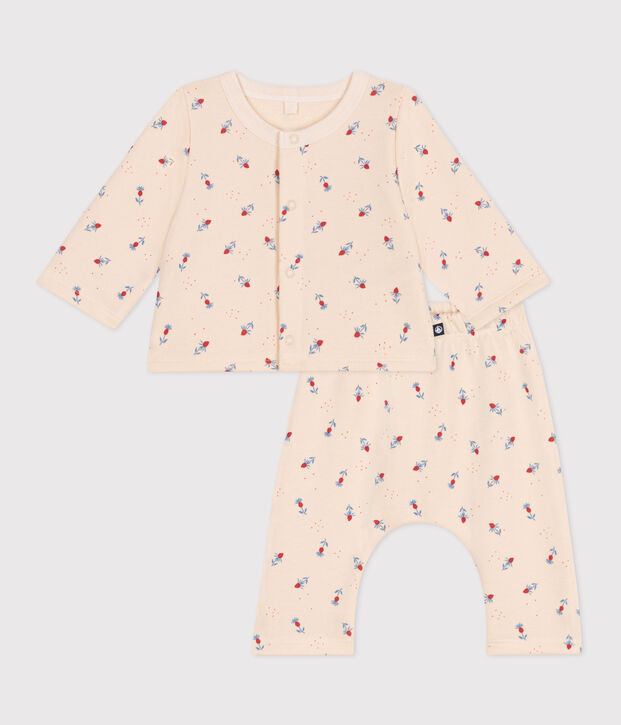 Tweedelig katoenen babysetje ecru/multicouleur