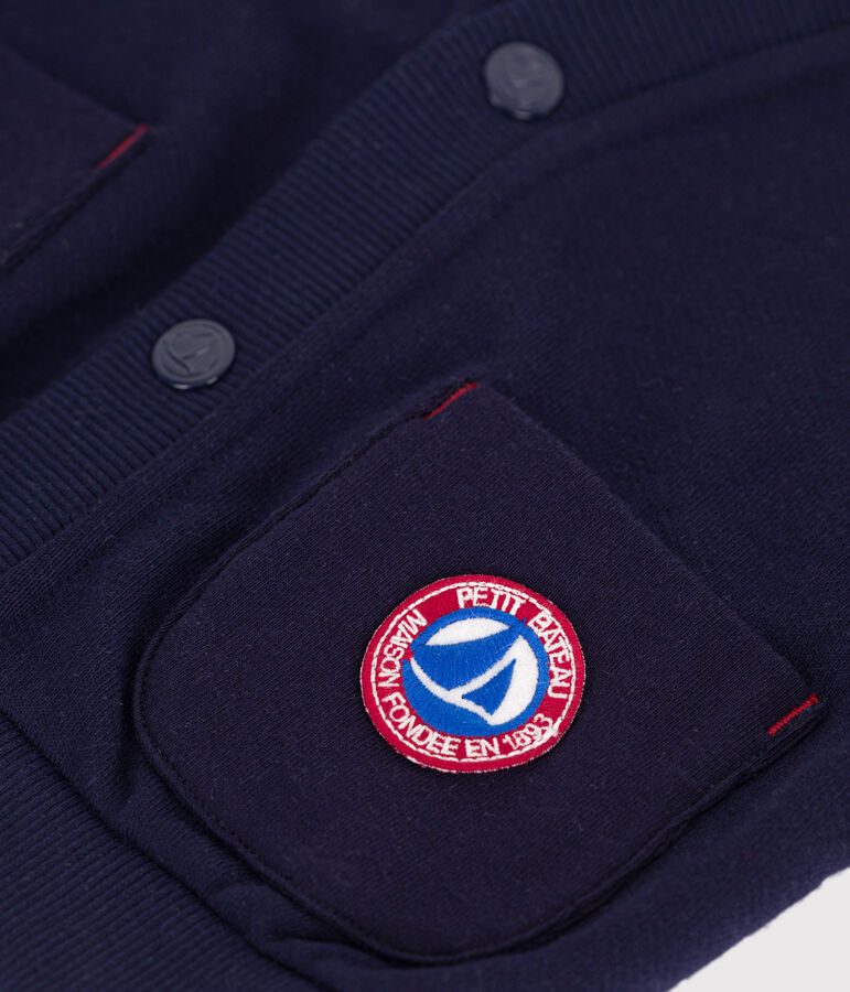 Cardigan b&eacute;b&eacute; en coton uni, coutures contrast&eacute;es bleu