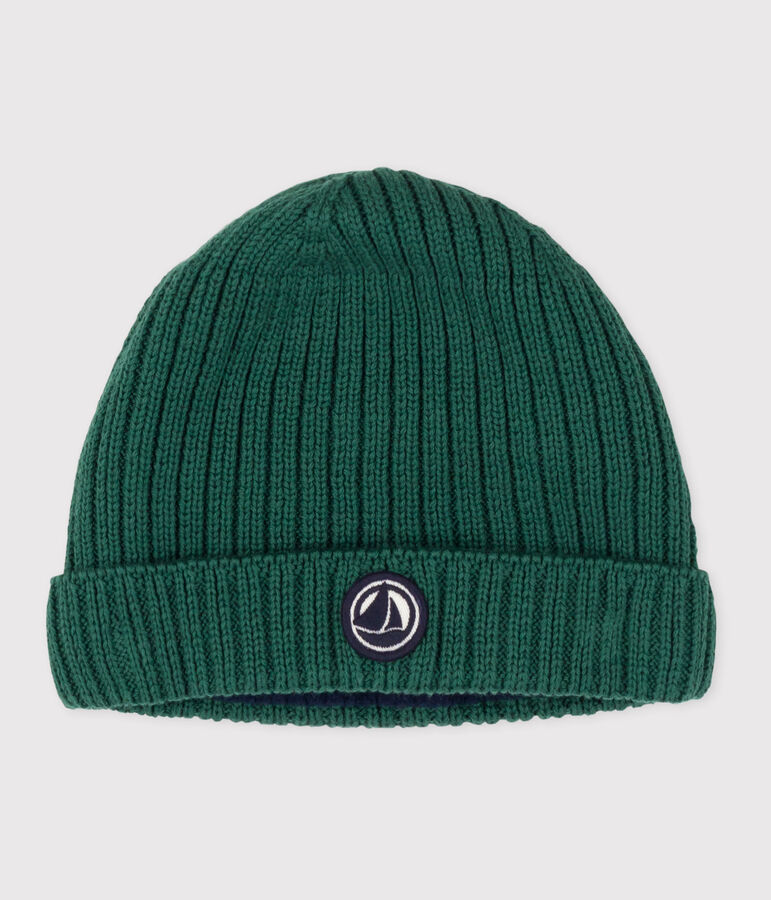 Bonnet b&eacute;b&eacute; en tricot doubl&eacute; en polaire vert