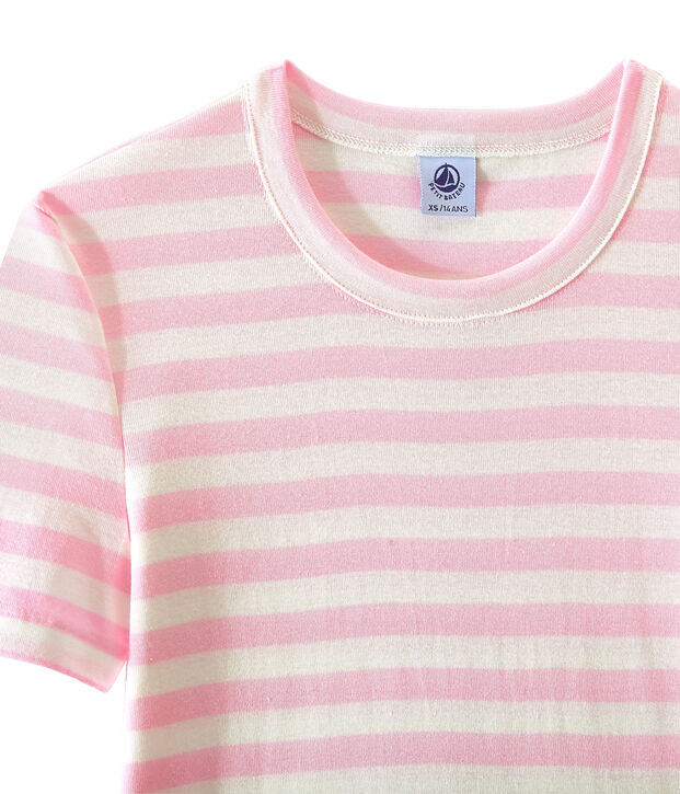 T-shirt femme en c&ocirc;te originale ray&eacute;e rose/blanc