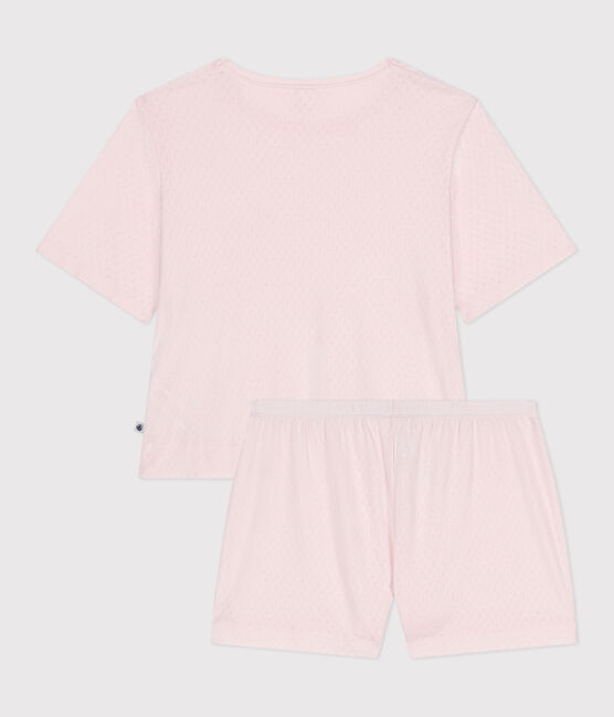 Katoenen korte damespyjama met korte mouwen roze FLEUR